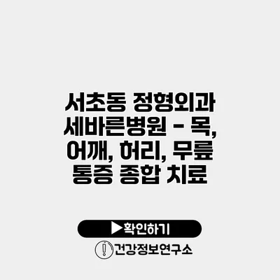 서초동 정형외과 세바른병원 - 목, 어깨, 허리, 무릎 통증 종합 치료