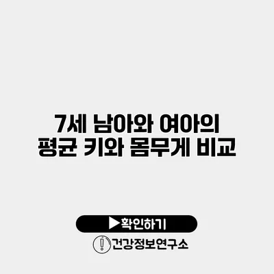7세 남아와 여아의 평균 키와 몸무게 비교