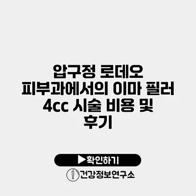 압구정 로데오 피부과에서의 이마 필러 4cc 시술 비용 및 후기