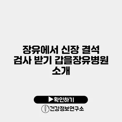 장유에서 신장 결석 검사 받기 갑을장유병원 소개